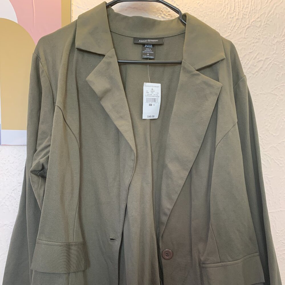 Ashley Stewart Olive Green Blazer with Flap Pockets – Size 18 (NWT)